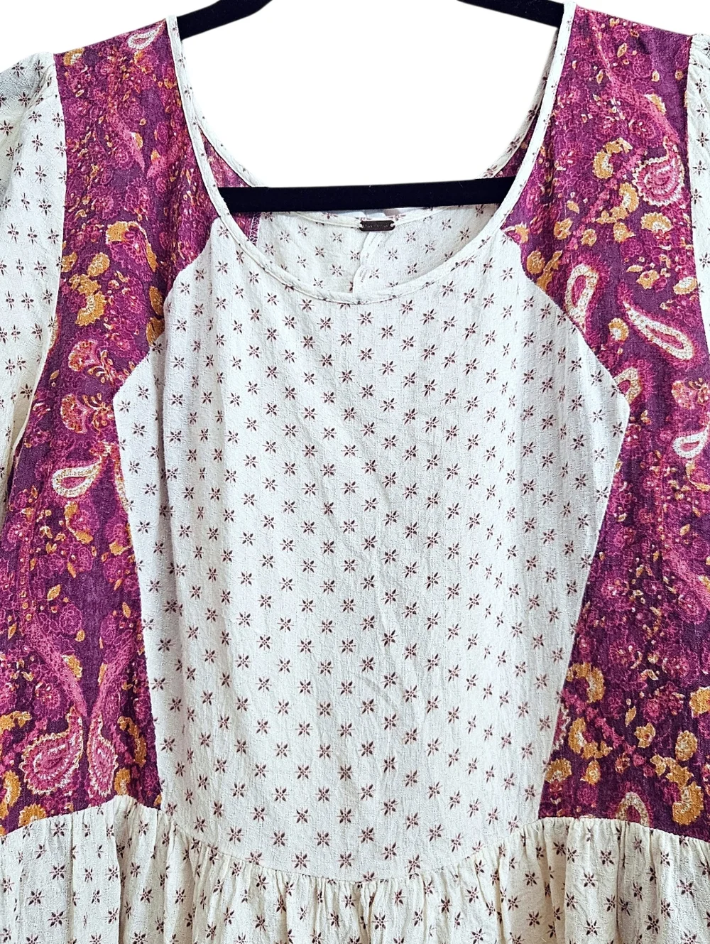 Free People Boho Hi-Lo Paisley Dandelion Peplum Ruffle 3/4 Sleeve Scoop Neck Top